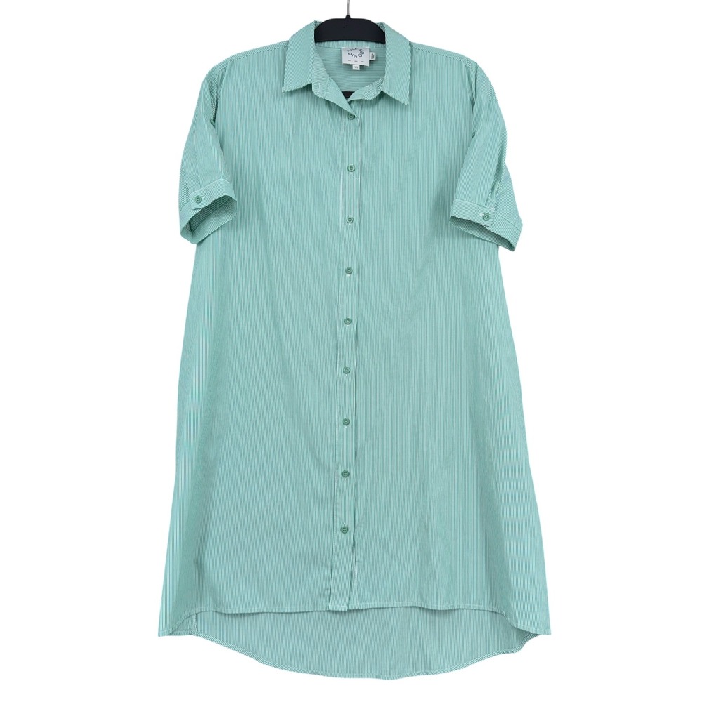 Lili Sidonio Striped Shirt Dress Womens XS Cotton Blend Green White Short Sleeve